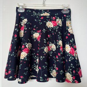 Flowy Floral Navy Blue Pink Skater Skirt